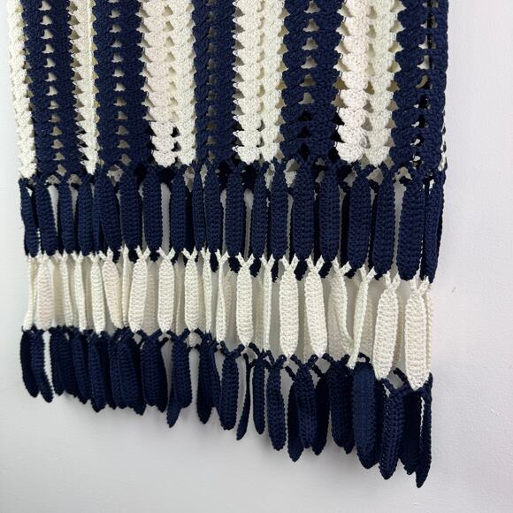 Anthropologie Eva Franco Navy Blue White Midi Skirt Crochet Striped Size Small S - Picture 2 of 6